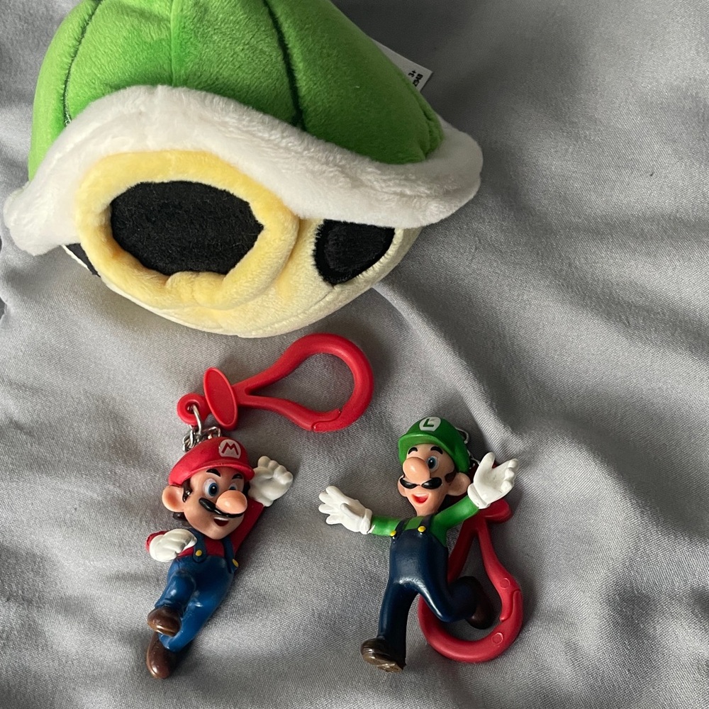 Super Mario and Luigi Keychain Set with Green Shell Plush